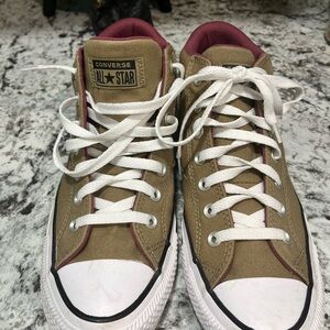 Converse High-Top Sneakers in Tan and Burgundy
